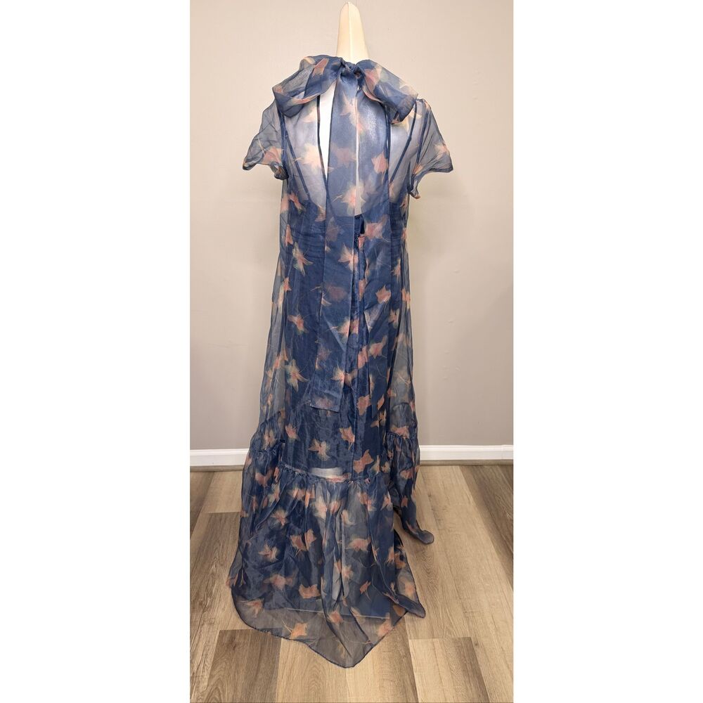 STAUD Calluna Ruffled Sheer Floral Organza Gown IN Lapis Floral Size Large $495 - Picture 7 of 9